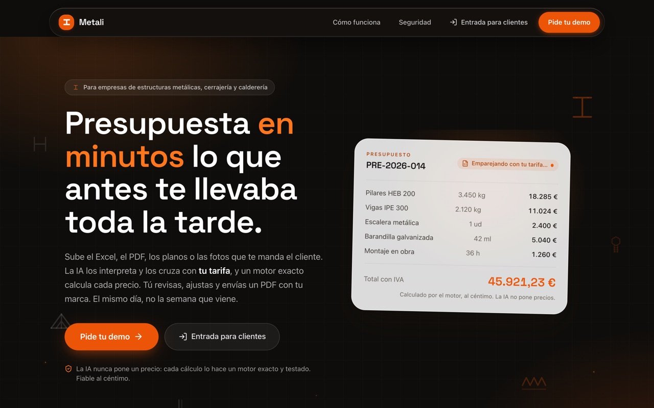 Captura de la web Metali App (app.metali.pro)
